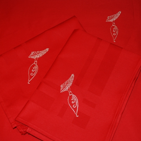 Cotton damask napkin - embroidered with silver thread